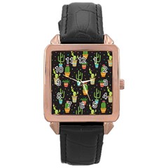 Succulent And Cacti Rose Gold Leather Watch  by ionia