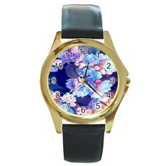 Flowers Round Gold Metal Watch by Sparkle