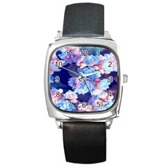 Flowers Square Metal Watch