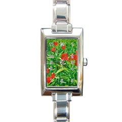 Red Flowers And Green Plants At Outdoor Garden Rectangle Italian Charm Watch