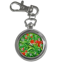 Red Flowers And Green Plants At Outdoor Garden Key Chain Watches by dflcprintsclothing