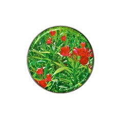 Red Flowers And Green Plants At Outdoor Garden Hat Clip Ball Marker by dflcprintsclothing