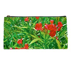 Red Flowers And Green Plants At Outdoor Garden Pencil Cases by dflcprintsclothing