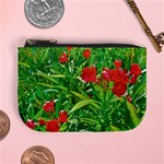 Red Flowers And Green Plants At Outdoor Garden Mini Coin Purse Front