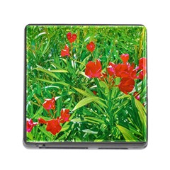 Red Flowers And Green Plants At Outdoor Garden Memory Card Reader (square 5 Slot) by dflcprintsclothing