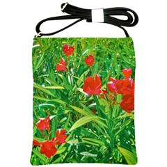 Red Flowers And Green Plants At Outdoor Garden Shoulder Sling Bag