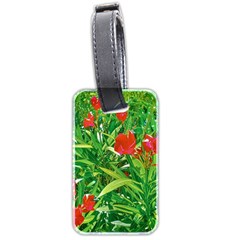 Red Flowers And Green Plants At Outdoor Garden Luggage Tag (two Sides)