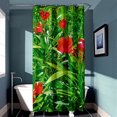 Red Flowers And Green Plants At Outdoor Garden Shower Curtain 36  X 72  (stall)  by dflcprintsclothing