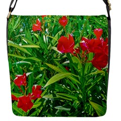 Red Flowers And Green Plants At Outdoor Garden Flap Closure Messenger Bag (s)