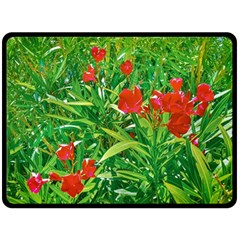 Red Flowers And Green Plants At Outdoor Garden Double Sided Fleece Blanket (large) 