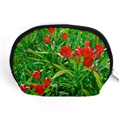 Red Flowers And Green Plants At Outdoor Garden Accessory Pouch (medium) by dflcprintsclothing