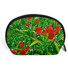 Red Flowers And Green Plants At Outdoor Garden Accessory Pouch (large) by dflcprintsclothing