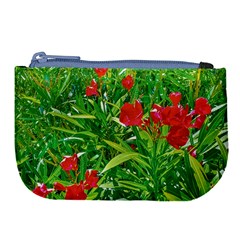 Red Flowers And Green Plants At Outdoor Garden Large Coin Purse by dflcprintsclothing