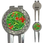 Red Flowers And Green Plants At Outdoor Garden 3-in-1 Golf Divots Front