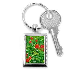 Red Flowers And Green Plants At Outdoor Garden Key Chain (rectangle) by dflcprintsclothing