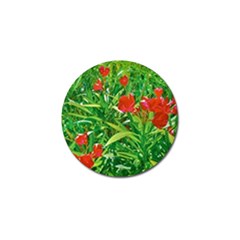 Red Flowers And Green Plants At Outdoor Garden Golf Ball Marker by dflcprintsclothing