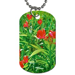 Red Flowers And Green Plants At Outdoor Garden Dog Tag (two Sides) by dflcprintsclothing