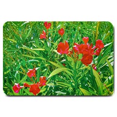 Red Flowers And Green Plants At Outdoor Garden Large Doormat 