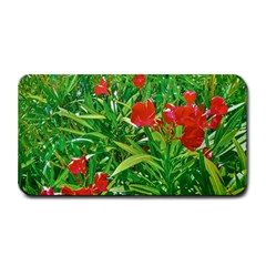 Red Flowers And Green Plants At Outdoor Garden Medium Bar Mats by dflcprintsclothing