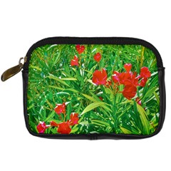 Red Flowers And Green Plants At Outdoor Garden Digital Camera Leather Case by dflcprintsclothing