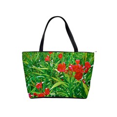 Red Flowers And Green Plants At Outdoor Garden Classic Shoulder Handbag by dflcprintsclothing