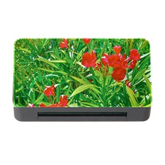 Red Flowers And Green Plants At Outdoor Garden Memory Card Reader With Cf