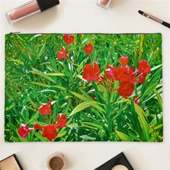 Red Flowers And Green Plants At Outdoor Garden Cosmetic Bag (xxl) by dflcprintsclothing