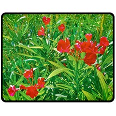 Red Flowers And Green Plants At Outdoor Garden Double Sided Fleece Blanket (medium) 