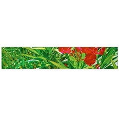 Red Flowers And Green Plants At Outdoor Garden Large Flano Scarf  by dflcprintsclothing