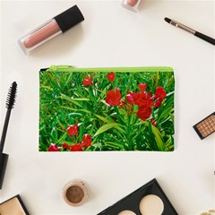 Red Flowers And Green Plants At Outdoor Garden Cosmetic Bag (xs)