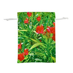 Red Flowers And Green Plants At Outdoor Garden Lightweight Drawstring Pouch (l) by dflcprintsclothing