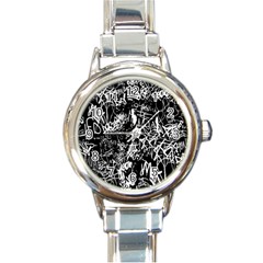 Graffiti Abstract Collage Print Pattern Round Italian Charm Watch by dflcprintsclothing