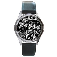 Graffiti Abstract Collage Print Pattern Round Metal Watch by dflcprintsclothing