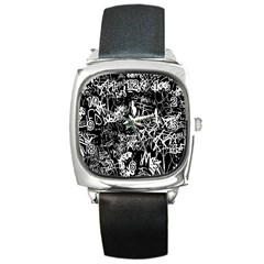 Graffiti Abstract Collage Print Pattern Square Metal Watch