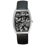 Graffiti Abstract Collage Print Pattern Barrel Style Metal Watch Front