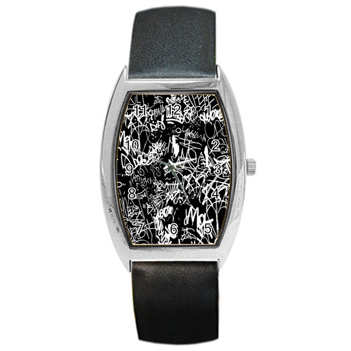 Graffiti Abstract Collage Print Pattern Barrel Style Metal Watch