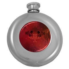 Decorative Celtic Knot With Dragon Round Hip Flask (5 Oz) by FantasyWorld7