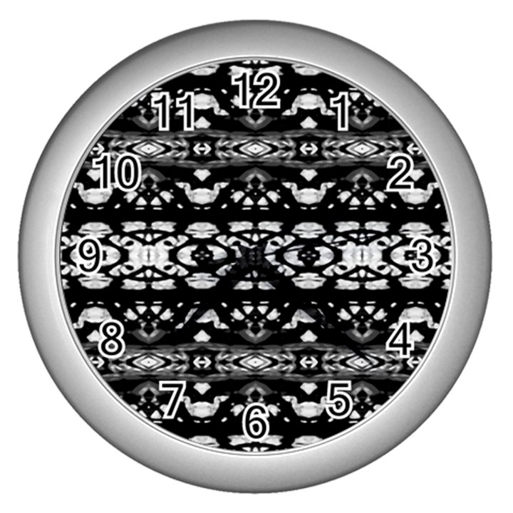 Black And White Modern Ornate Stripes Design Wall Clock (Silver)