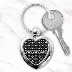 Black And White Modern Ornate Stripes Design Key Chain (Heart)