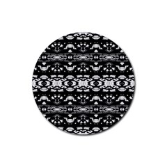 Black And White Modern Ornate Stripes Design Rubber Coaster (Round) 