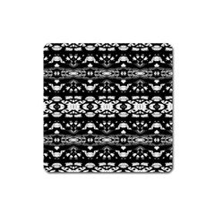 Black And White Modern Ornate Stripes Design Square Magnet