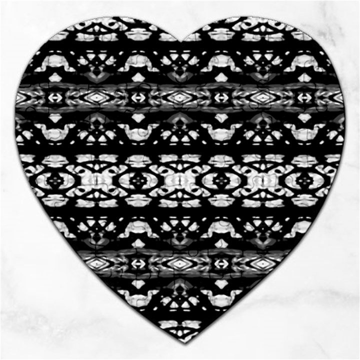 Black And White Modern Ornate Stripes Design Jigsaw Puzzle (Heart)