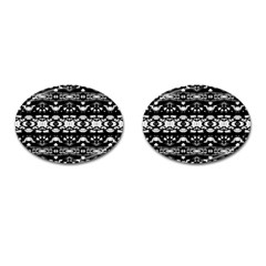 Black And White Modern Ornate Stripes Design Cufflinks (Oval)