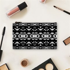 Black And White Modern Ornate Stripes Design Cosmetic Bag (Small)