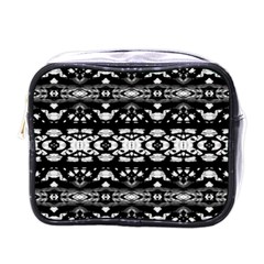 Black And White Modern Ornate Stripes Design Mini Toiletries Bag (One Side)