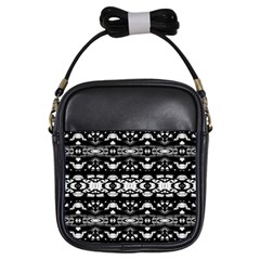 Black And White Modern Ornate Stripes Design Girls Sling Bag