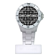 Black And White Modern Ornate Stripes Design Plastic Nurses Watch