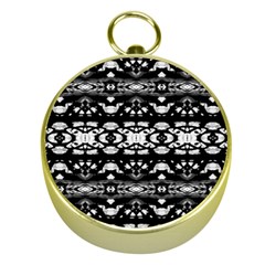 Black And White Modern Ornate Stripes Design Gold Compasses