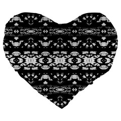 Black And White Modern Ornate Stripes Design Large 19  Premium Flano Heart Shape Cushions