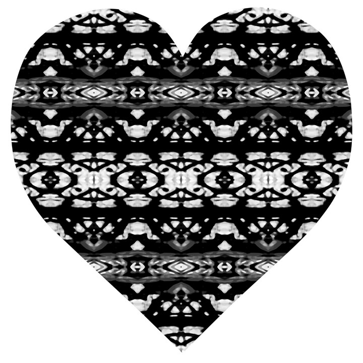 Black And White Modern Ornate Stripes Design Wooden Puzzle Heart